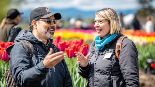 People Talking in a Flower Field