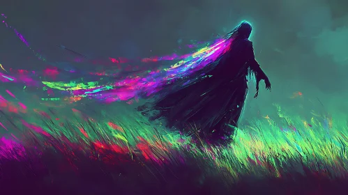 Cloaked Figure in a Colorful Field