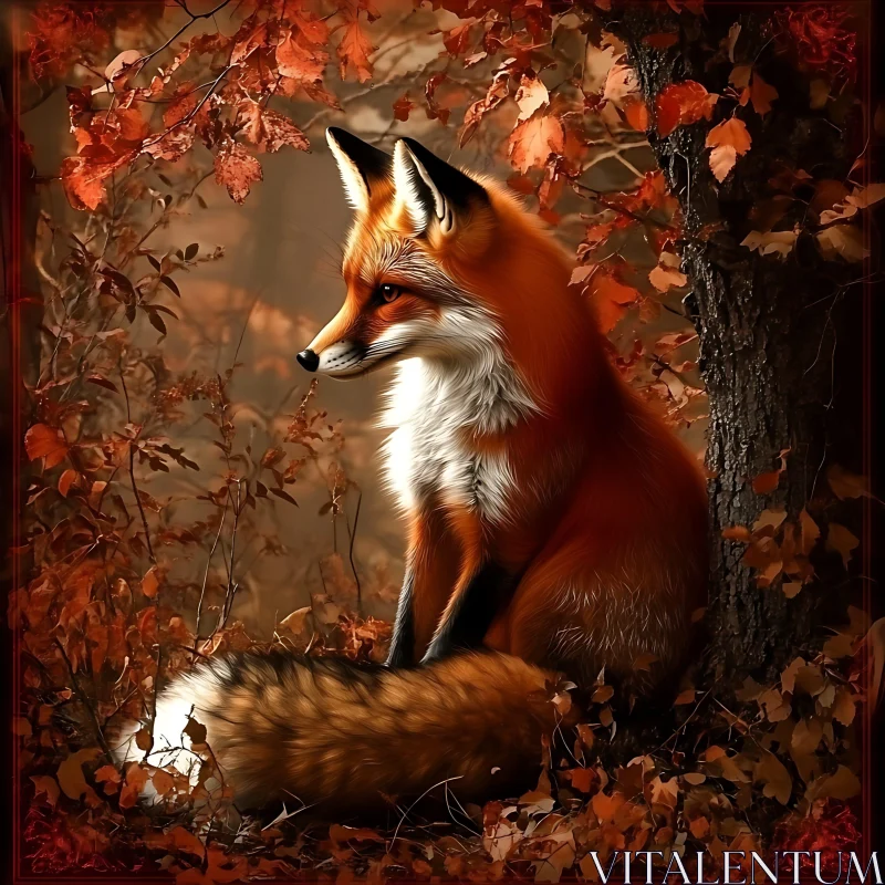 Red Fox in the Fall Foliage AI Image