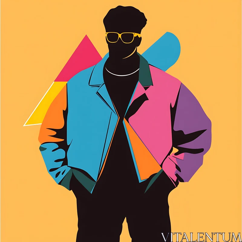 Colorful Man Silhouette with Geometric Jacket AI Image