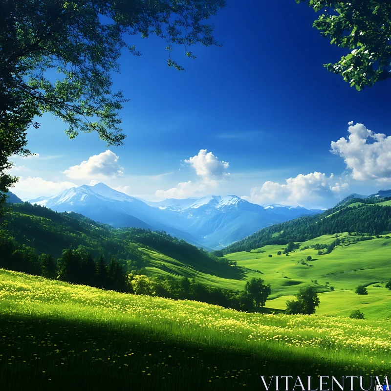 AI ART Lush Green Valley Under Blue Sky