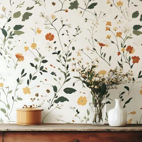 Elegant Still Life with Floral Wallpaper