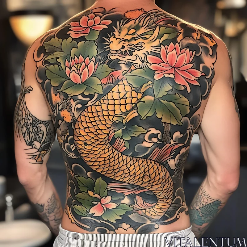 Exquisite Full Back Dragon Tattoo AI Image