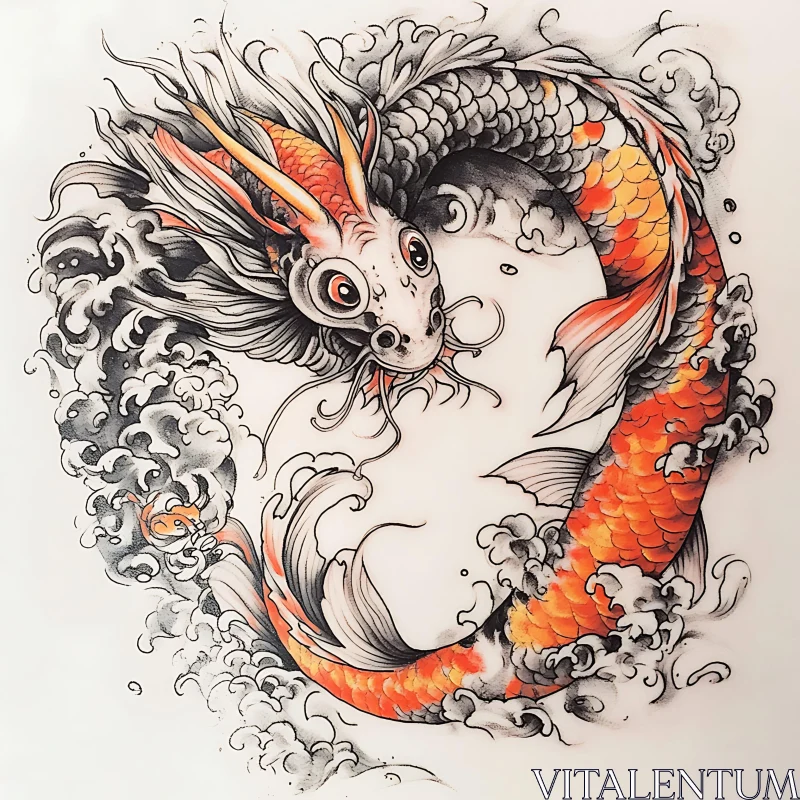 Dynamic Koi-Dragon Tattoo Art AI Image