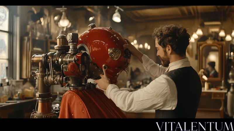 AI ART Man Adjusting Steampunk Device