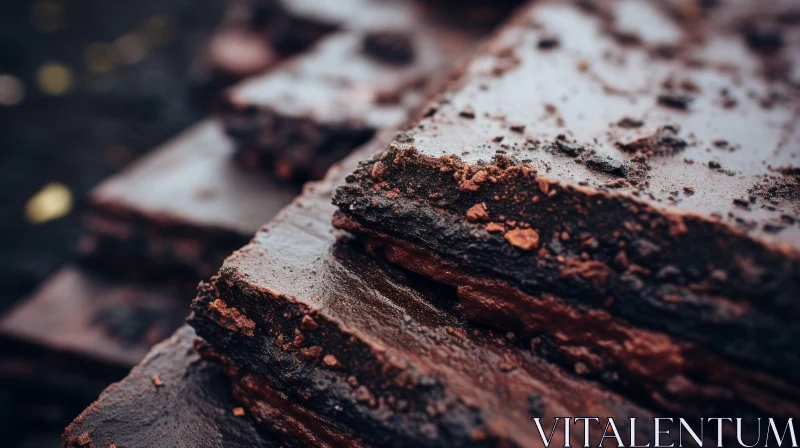 Decadent Chocolate Cake in Urban Landscape - Macro Photography AI Image