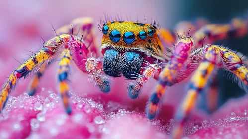 Close-Up of a Vibrant Jumping Spider