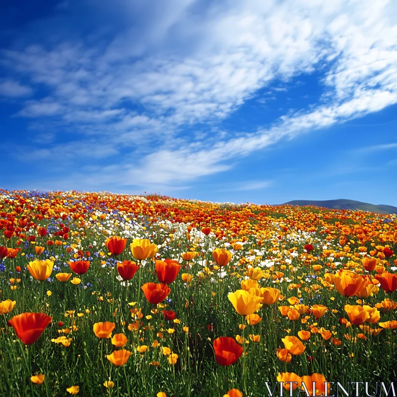 AI ART Wildflower Meadow with Azure Sky