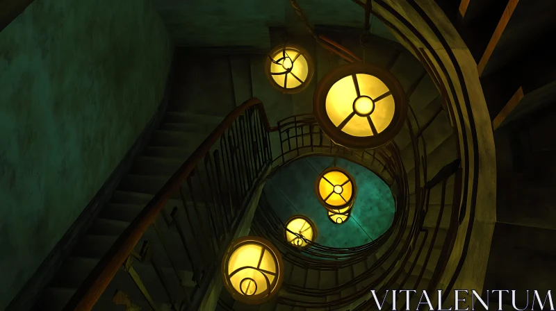 Winding Stairs and Glowing Lamps AI Image