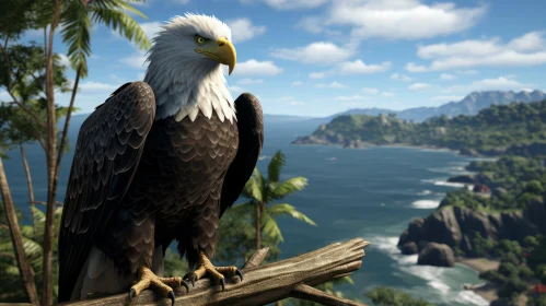 Patriotic White Eagle Overlooking the Ocean in Video Game Style