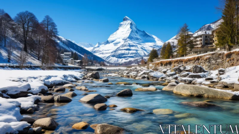 Romantic Swiss Landscape - The Matterhorn and Mountain Lake AI Image