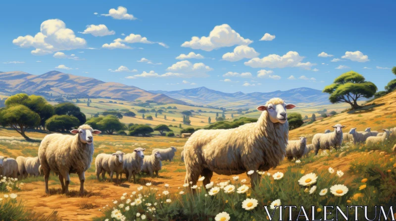 Sheep in Australian Landscape - Pastoral Nostalgia AI Image