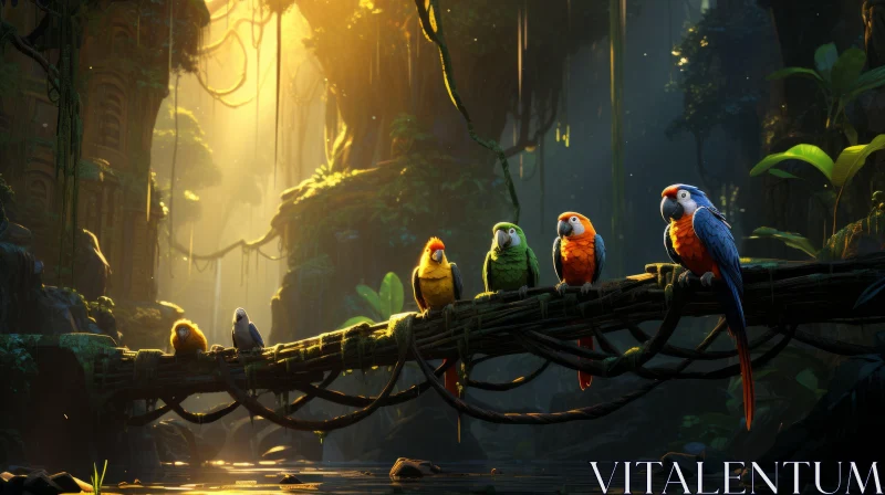 Tropical Parrots at Sunset - Jungle Animation Artwork AI Image