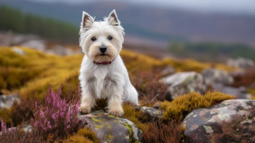 White Scottish Terrier Standing in an Amber Lit Field