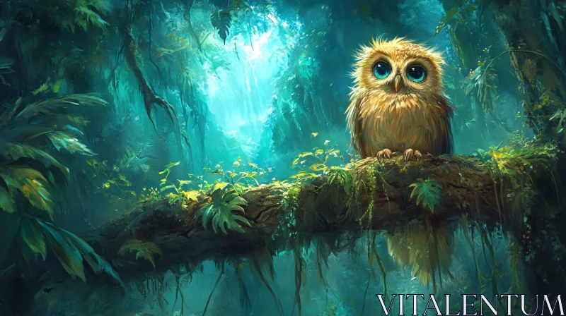 Owl Perched in Mystical Forest AI Image