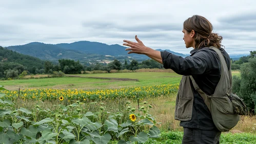 Man in Sunflower Field