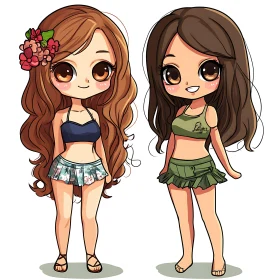 Cute Chibi Style Girls Illustration