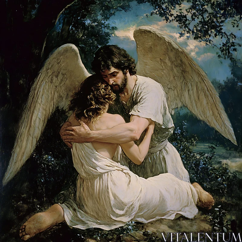 AI ART Serene Embrace: Angel and Woman in Nature