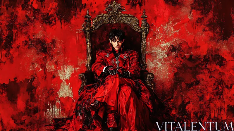 AI ART Regal Figure on Throne in Red