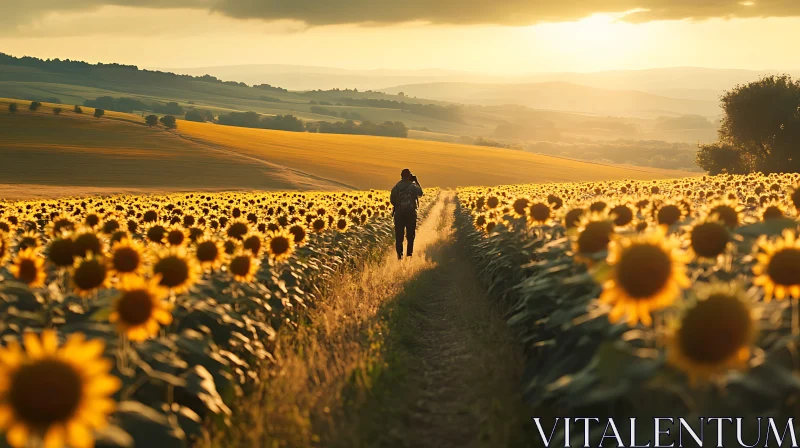 AI ART Sunset Walk Through Sunflower Meadow