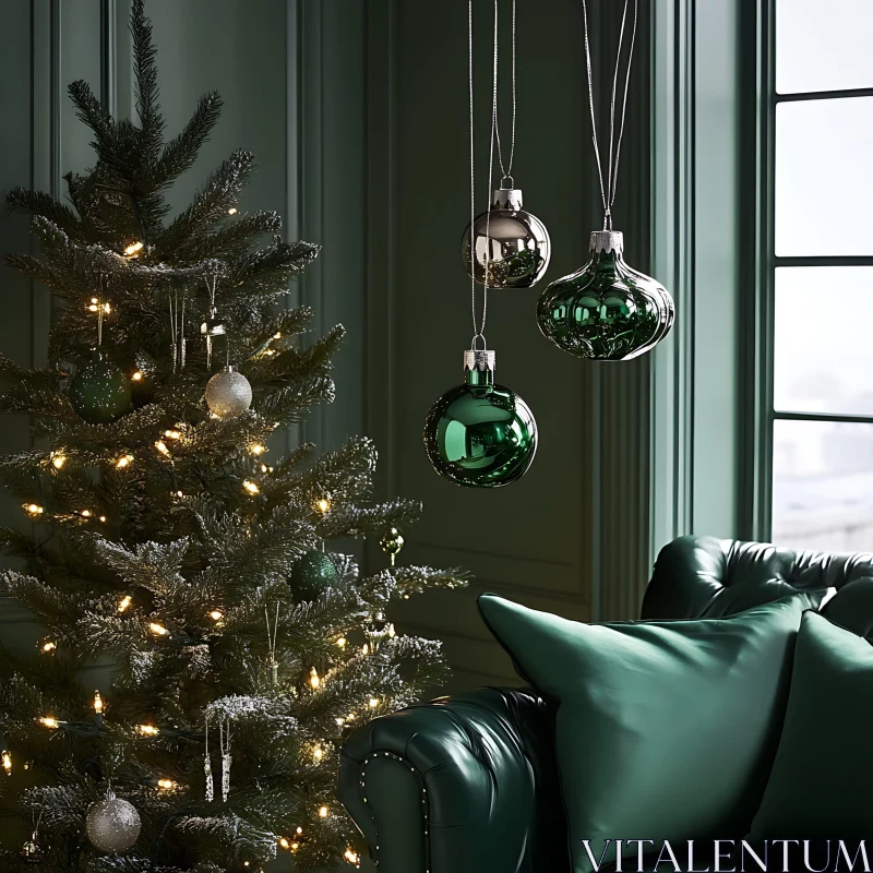 Festive Green Christmas Decor Arrangement AI Image