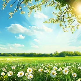 Spring Meadow with Daisies and Sunlight