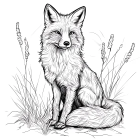 Monochrome Fox Portrait with Grasses