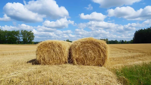 Hay Bales Under Blue Sky
