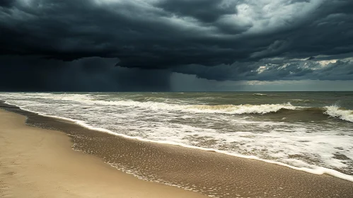 Stormy Ocean Landscape with Dark Clouds