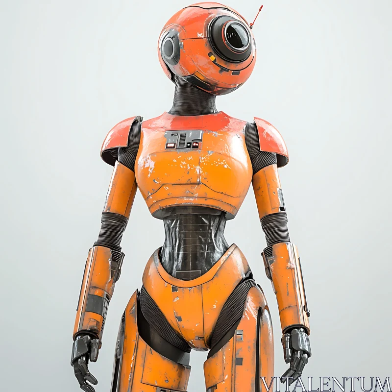 AI ART Cyborg Robot with Orange Armor