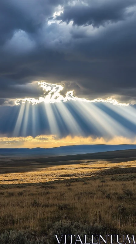 AI ART Sunlight Breaking Through Clouds Over a Field