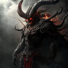 Horned Demon with Fiery Eyes Illustration