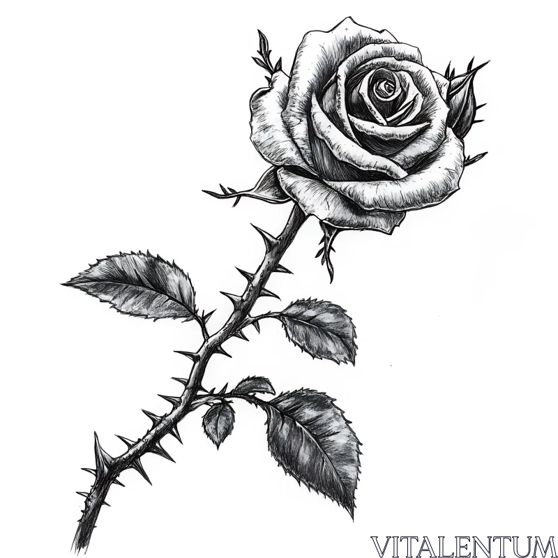 Intricate Black and White Rose Illustration AI Image