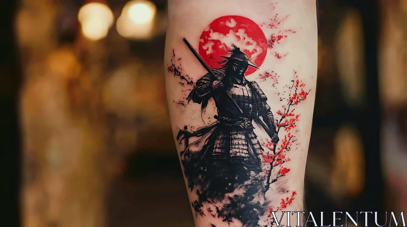 Samurai Warrior Tattoo with Red Sun AI Image