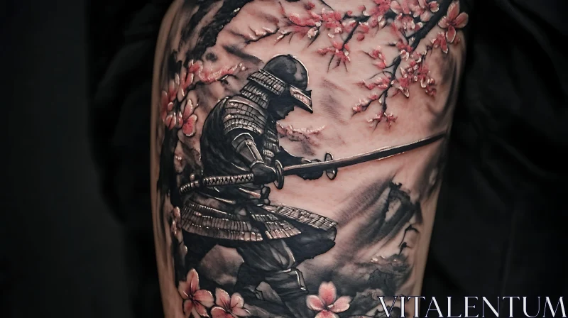 Sakura Samurai Tattoo Design AI Image