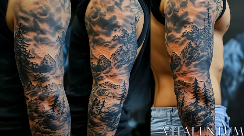 Mountain and Nature Scene Tattoo AI Image