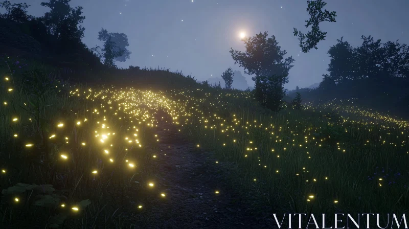 AI ART Night Meadow with Fireflies