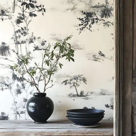 Monochrome Still Life with Vase and Bowls