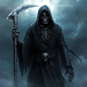 Black Cloaked Skeleton with Scythe