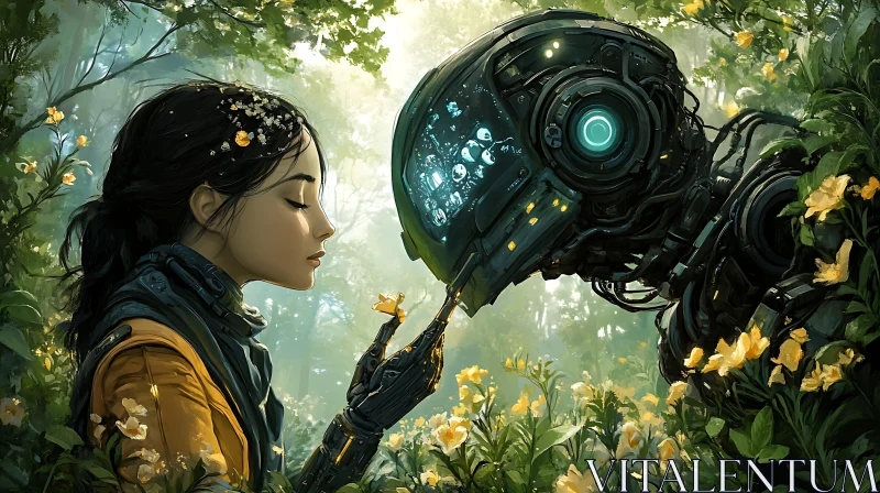 Human and Robot Bonding in Nature AI Image