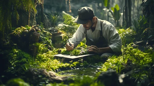 Man Sketching Nature's Detail