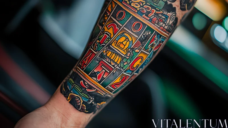 Vibrant Geometric Tattoo on Arm AI Image