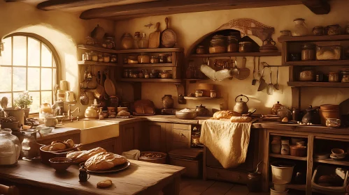 Vintage Kitchen Interior with Wooden Accents