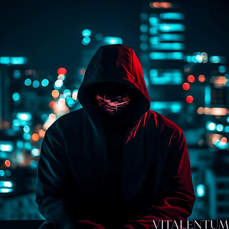 AI ART Hooded Character in Urban Night Scene