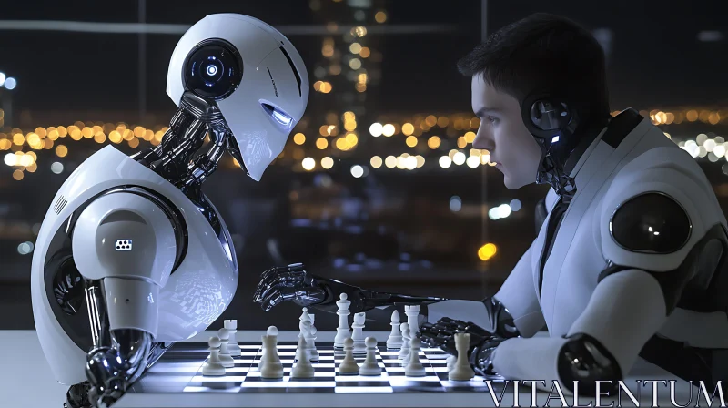 Human and Robot Playing Chess AI Image