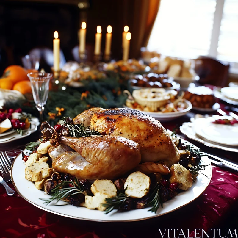 Golden Roasted Turkey with Festive Garnishes AI Image