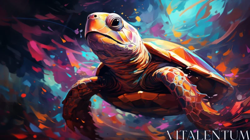 Colorful Sea Turtle - Aggressive Digital Illustration AI Image