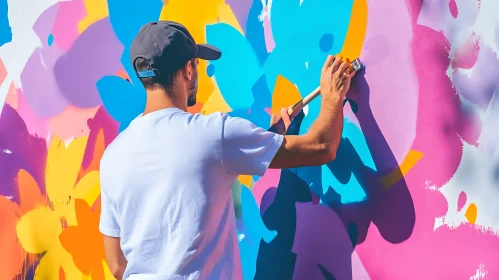 Man Painting Abstract Mural Art