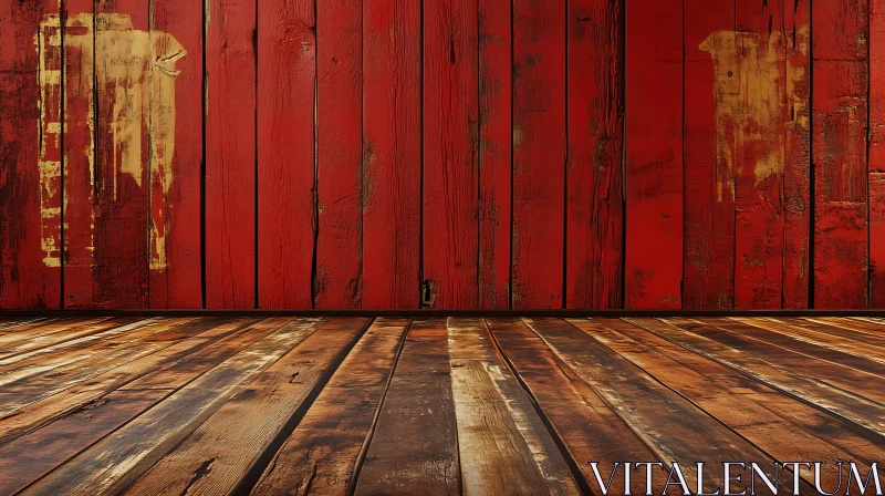 AI ART Distressed Wood Surface with Red Paint