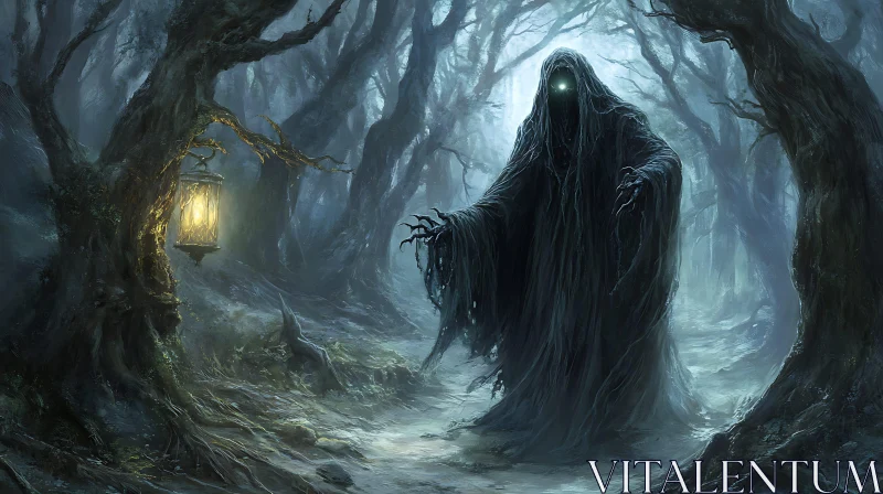 AI ART Shadowy Figure in Misty Forest